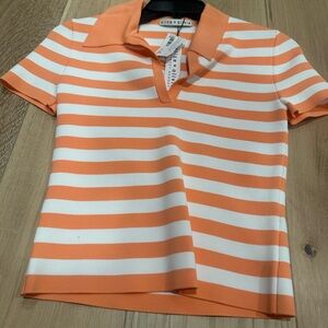 Alice + Olivia Martha Orange and White Striped Polo Top